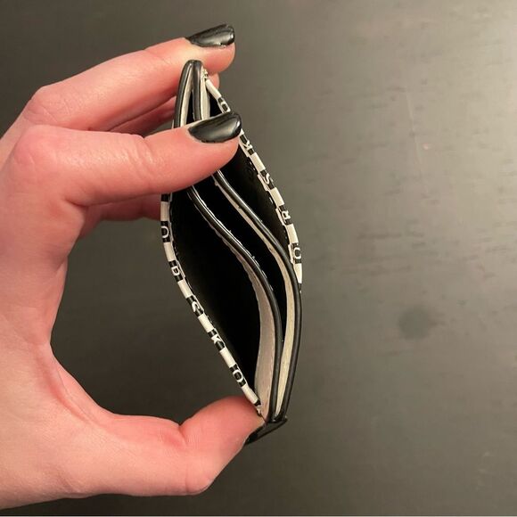 Michael Kors Black and White Checker Monogram Card Case Silver Logo Wallet - Picture 4 of 5